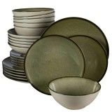 Set farfurii 24 piese, 6 persoane, Earth Green, Alb Ivoire cu verde