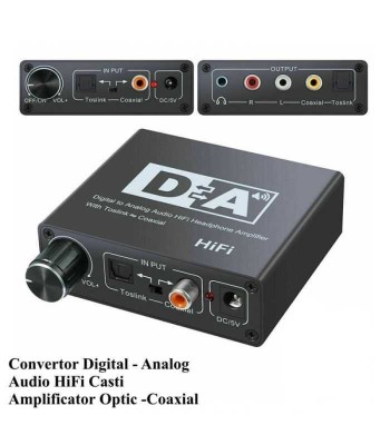 Adaptor TOSLINK RCA - 2x RCA +Jack 3.5 mm si amplificare semnal foto