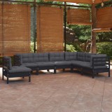 vidaXL Set mobilier grădină cu perne, 7 piese, negru, lemn masiv pin 3096723