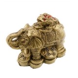 Statueta Feng Shui Elefant cu Broasca raioasa si monede, 9cm, FS57