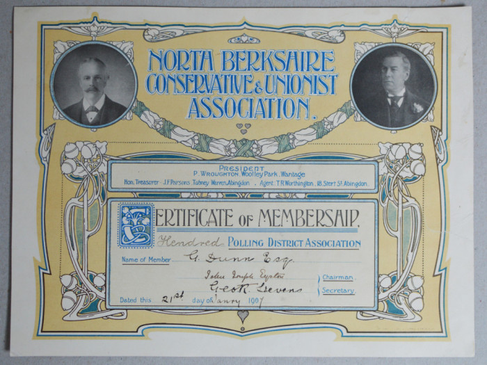 Certificat de membru Anglia 1907