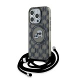 Husa MagSafe pentru Apple iPhone 15 Pro, Karl Lagerfeld, IML Crossbody Monogram Karl &amp; Choupette's Heads, Neagra