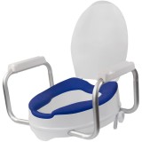 Inaltator WC cu Capac si Manere, Linomag&reg;,10 cm inaltime, Colac din PU moale &amp; confortabil, Sistem de prindere reglabil pentru vasul de toaleta, Alb/A