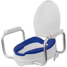Inaltator WC cu Capac si Manere, Linomag?,10 cm inaltime, Colac din PU moale &amp;amp; confortabil, Sistem de prindere reglabil pentru vasul de toaleta, Alb/A foto