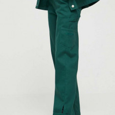 Sixth June pantaloni femei, culoarea verde, drept, high waist
