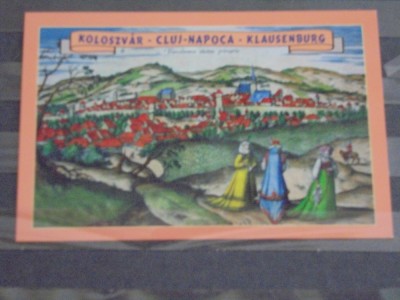 CLUJ- NAPOCA - REPRODUCERE DUPA O STAMPA DIN 1617 APARTININD LUI JORIS HOEFNAGEL - TRANSILVANIE CIUITAS PRIMARIA - PE VERSO ALTA REPRODUCERE - foto