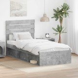 vidaXL Cadru de pat cu headboard Beton 90 x 200 cm Lemn de pin masiv 3411458