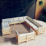 Cumpara ieftin Set mobilier grădină cu perne crem, 13 piese, lemn masiv de pin