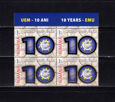 RO 2009 LP 1825+a &amp;quot;10 ani moneda EURO&amp;quot; ,serie bloc de 4 folio aur ,MNH foto