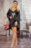 R953ARR-1 Set 2 piese compleu casual din desu cu strasuri si halat, L/XL, M, M/L