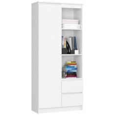 Biblioteca, placa laminata, 2 sertare, 7 rafturi, alb, 80x35x180 cm foto
