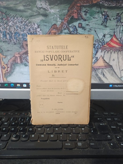Statutele Băncei populare cooperative Isvorul, com. Smulți, jud. Covurlui, azi &icirc;n jud. Galați, T&acirc;rgu Jiu 1904, 193