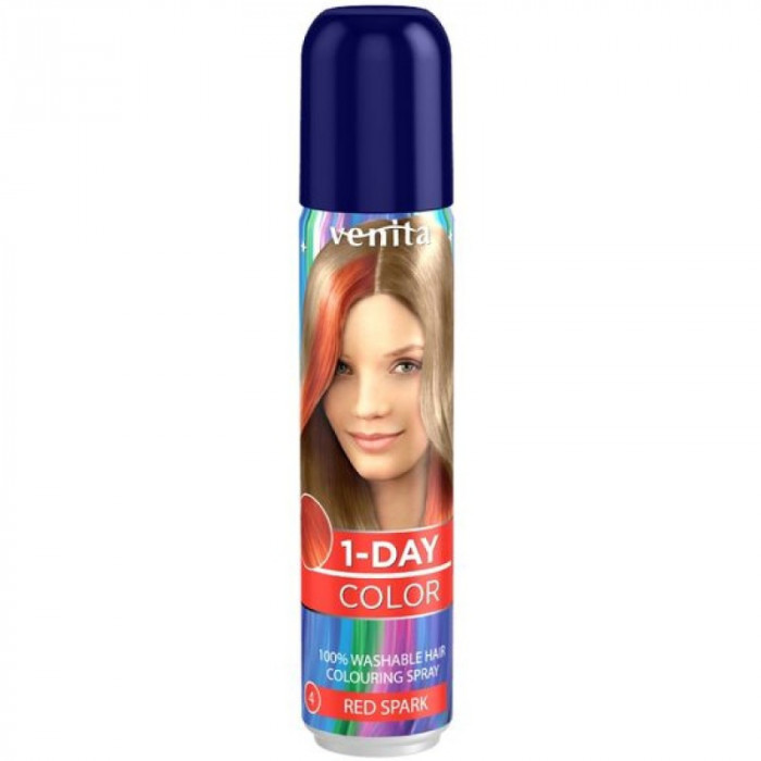 Spray colorant pentru par fixativ Venita, 1-Day Color, nr 04, nu contine amoniac sau oxidanti, Rosu