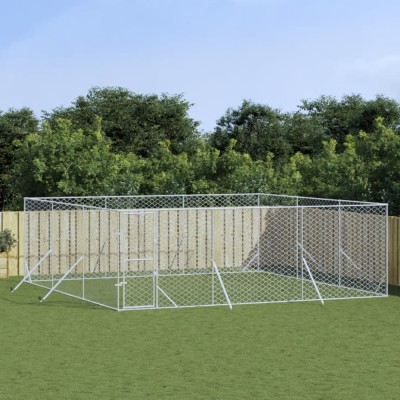 vidaXL Padoc de exterior pentru c&amp;acirc;ini argintiu 6x6x2 m oțel galvanizat foto