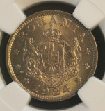 Moneda Romania 1 leu 1924 NGC MS65 Bruxelles