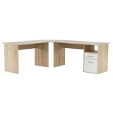 Cumpara ieftin Birou de colt din pal stejar sonoma alba Maurus 203x176x70 cm