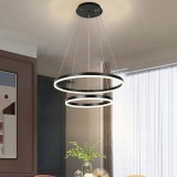 Cumpara ieftin Pendul Led Suspendat Cu 2 Cercuri Suspendate, 140W, 3000K&ndash;6500K,Telecomanda, Finisaj Cafeniu Inchis, &Oslash;500Xh1500 Mm