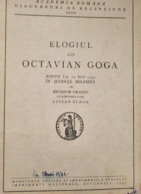 Ovidiu Papadima - Neam, sat, oras in poezia lui Octavian Goga 1942. Fundatia.. foto