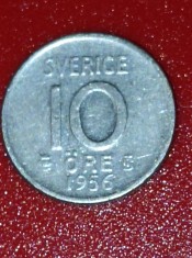 10 ore 1956, (40 % argint), Suedia, stare UNC [poze]. Discount conform descriere [10 - 20 %. Vezi descrierea.].