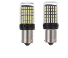 Set 2 becuri auto led BA15S 1156 P21W, 144LED SMD, pini la 180 grade, lumina alba, BZRSH