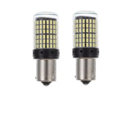 Set 2 becuri auto led BA15S 1156 P21W, 144LED SMD, pini la 180 grade, lumina alba, BZRSH