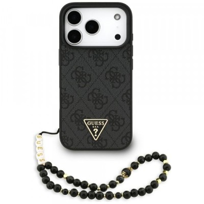 Husa MagSafe pentru Apple iPhone 17 Pro, Guess, 4G Triangle Logo Cord Strap, Neagra foto