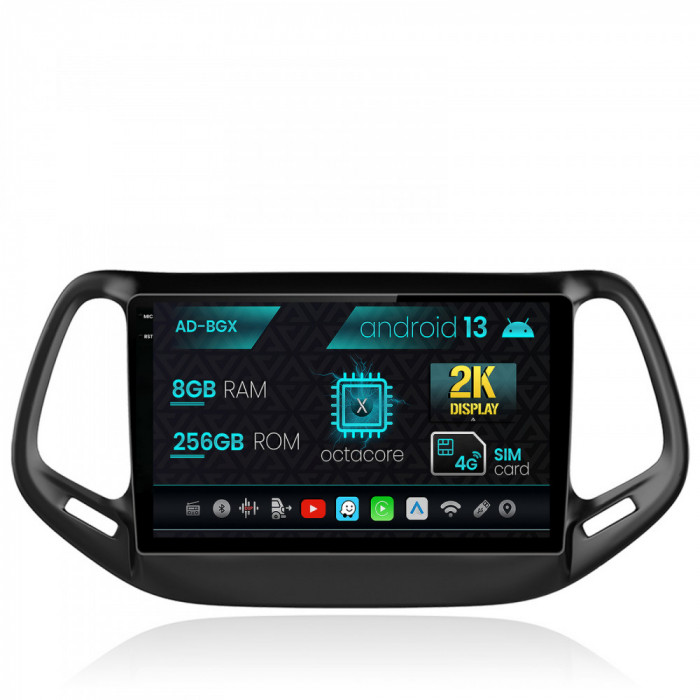 Navigatie Jeep Compass (2016+), Android 13, X-Octacore 8GB RAM + 256GB ROM, 10.36 Inch - AD-BGX10008+AD-BGRKIT287
