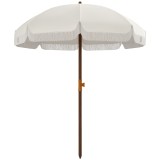 Outsunny Umbrelă de Plajă Portabilă cu Volane &icirc;n Aer Liber cu Baldachin Ventilat, Geantă de Transport, &Oslash;1.9x2.1 m, Alb-Crem
