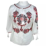 Cumpara ieftin Bluza Tip Ie Traditionala Alba cu Motiv Geometric Rosu de Dama - IMS89