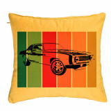 Perna Decorativa, Model Retro Car, 40x40 cm, Galben, Husa Detasabila, Burduf