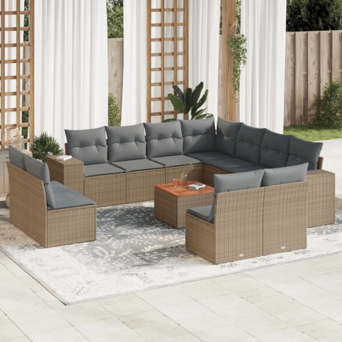 Gossi set canapele de gradina cu perne, 12 piese, bej, poliratan
