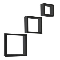 Set 3 etajere mdf negru Kvadro 25.4x8.7x25.4 cm