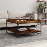 VidaXL Măsuță cafea, stejar fumuriu 80x80x45 cm lemn prelucrat și fier
