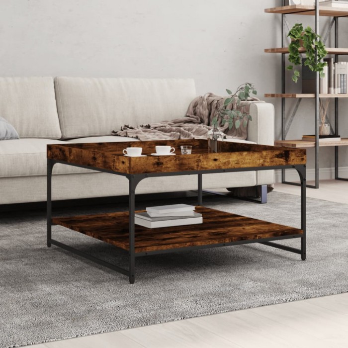 Gossi masuta cafea, stejar fumuriu 80x80x45 cm lemn prelucrat si fier