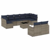 Cumpara ieftin Set canapele de gradina cu perne, 10 piese, gri, poliratan