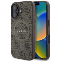 Guess Husa PU Leather 4G Colored Ring MagSafe iPhone 16 Plus Maro