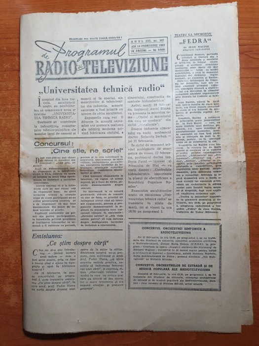 programul radio si televiziune 14 februarie 1963-contine programul 17-23 febr.