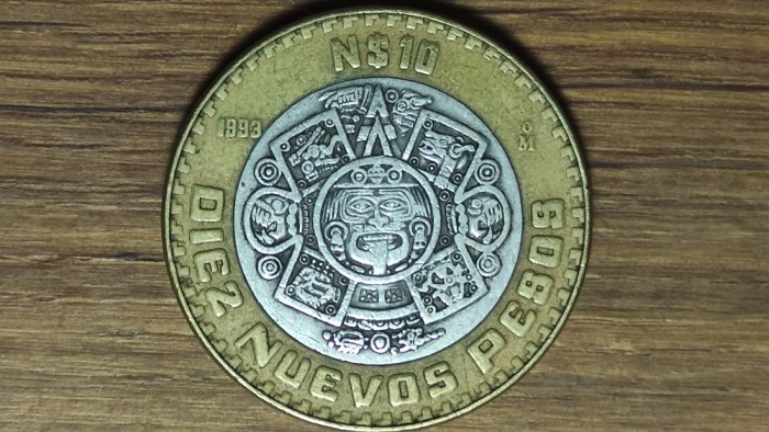 Mexic - moneda de colectie bimetal cu centru argint 925 - 10 pesos 1993 - f interesanta!