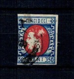 1869 - Carol I cu favoriți, 50 bani, stampilat