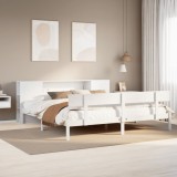 Cumpara ieftin Pat cu bibliotecă fără saltea, alb, 200x200 cm, lemn masiv pin