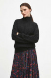 Medicine pulover din amestec de lana femei, culoarea negru, cu guler
