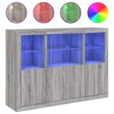 Servanta cu lumini LED, 3 buc., gri sonoma, lemn prelucrat