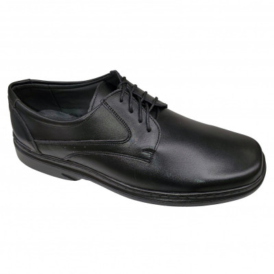 Pantofi lati usori din piele naturala negri cu siret si talpa EPA 39-46 foto