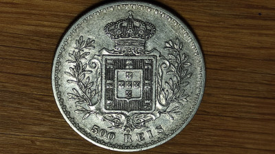 Portugalia -moneda mare de colectie- argint 915- 500 reis 1891 Carlos I - XF+/AU foto