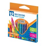 Creioane Cerate S-Cool, 12 Culori Luminoase, cu Manson de Hartie, 90mm
