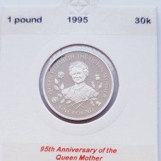 75 Guernsey 1 Pound 1995 Elizabeth II (Queen Mother) km 77 proof argint