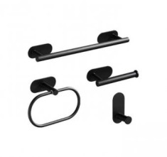 Set accesorii baie 4 piese, suport prosop, cuier baie, suport hartie igienica din otel inoxidabil, pentru baie/bucatarie, fara gauri in pereti, 40 cm,