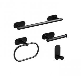 Set accesorii baie 4 piese, suport prosop, cuier baie, suport hartie igienica din otel inoxidabil, pentru baie/bucatarie, fara gauri in pereti, 40 cm,