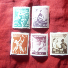 Serie mica Polonia 1955 - Sport , 5 valori sarniera