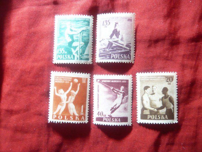 Serie mica Polonia 1955 - Sport , 5 valori sarniera